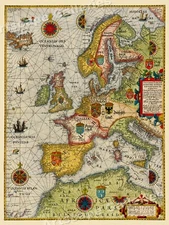 Sea Chart of Europe 1583 Vintage Style Navigational Map - 18x24