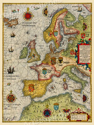 1583 Earliest European Sea Chart Historic Vintage Style Wall Map - 20x28