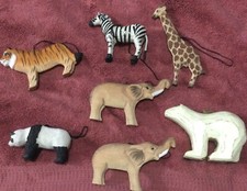 7 Assorted Animal Zoo Giraffe, Zebra, Tiger, Elephant, Panda, Bear Ornaments BX8