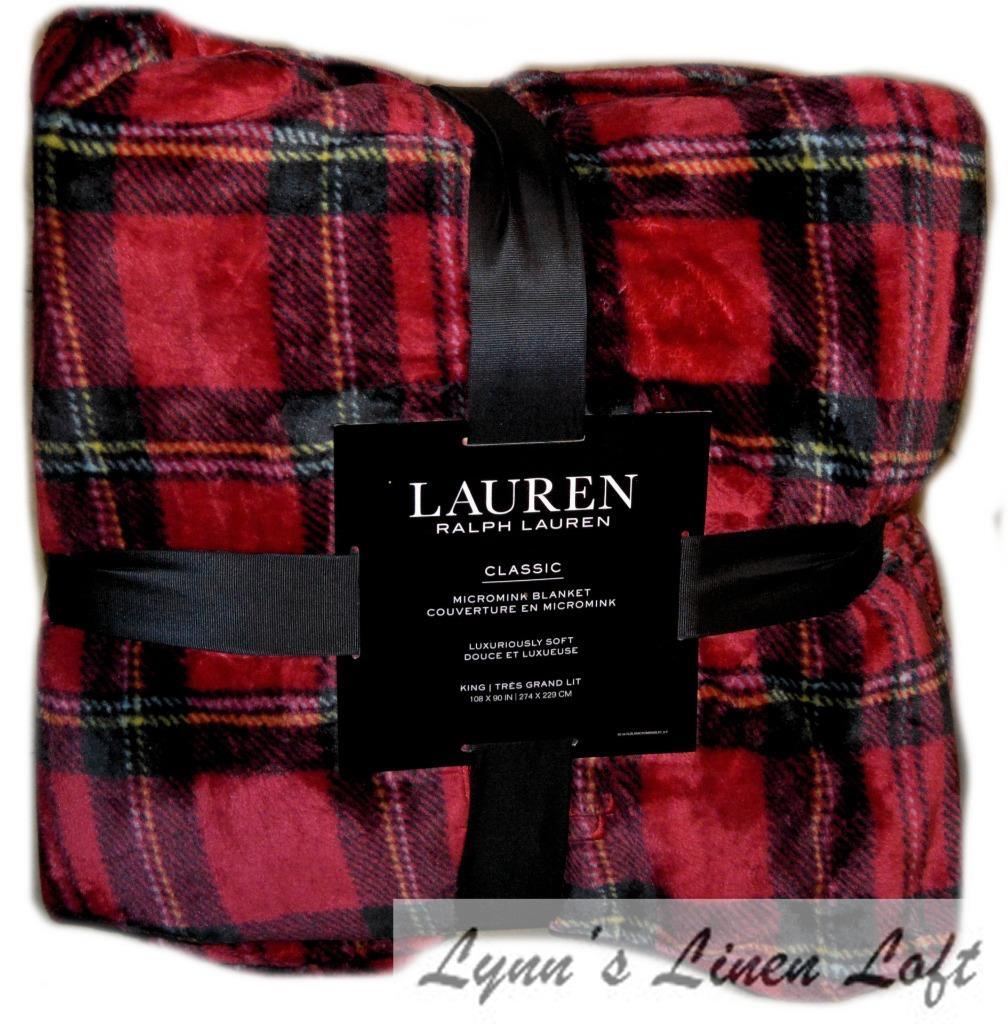 RALPH LAUREN Classic Micromink Red Tartan Plaid KING BLANKET SOFT