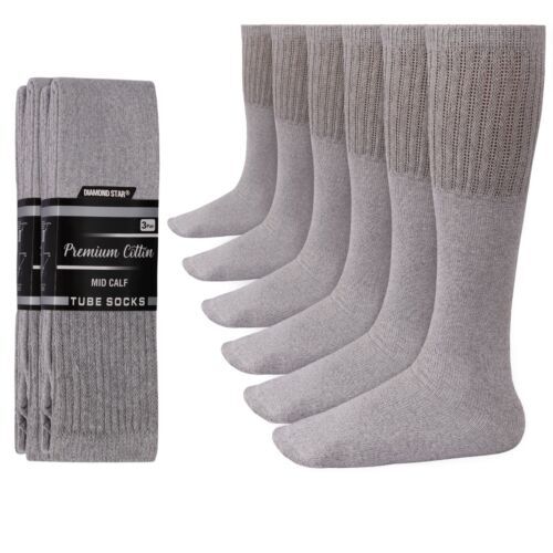 6-12-18 Paar graue Röhrensocken über der Wade Sport Baumwollsocken groß & groß - Bild 2 von 10