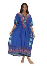 Drawstring Kaftans Wax Print Dress One Size Fit Blue multi