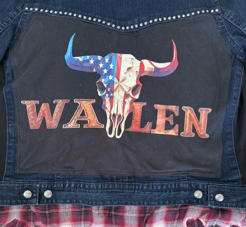 WALLEN Western Country Studded Upcycled Retro Vintage Denim Concert Jacket Sz M - Picture 9 of 11