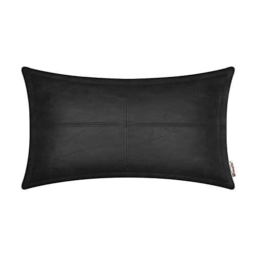 Black leather throw pillow 12 x 20 inches faux leather 12 x 20 black