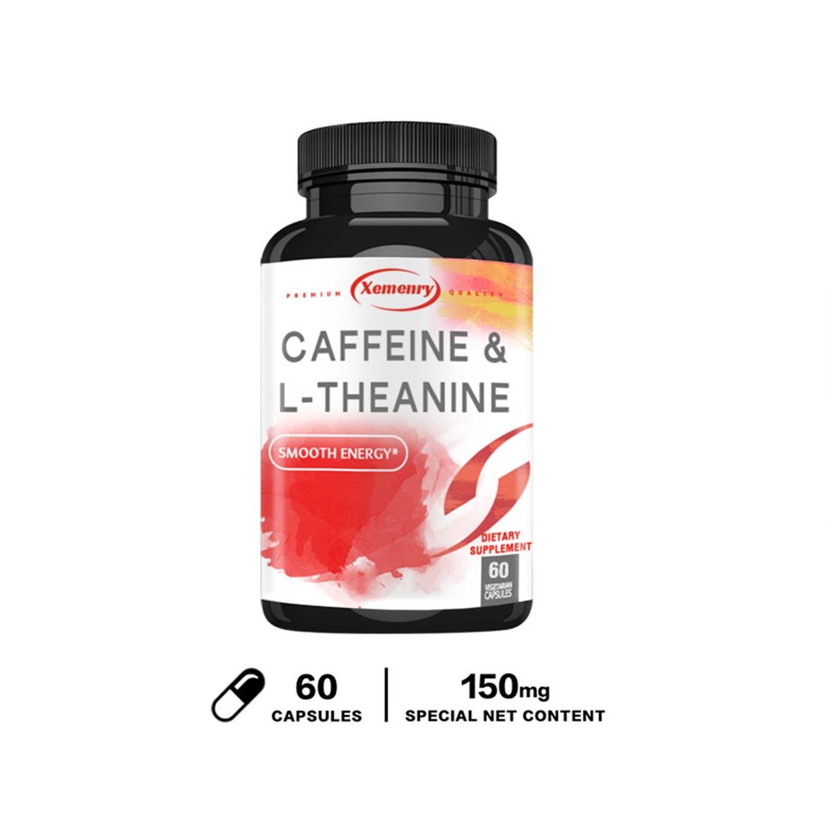 Complément Alimentaire Caféine + L-Théanine 150mg - Stimulation Cérébrale Et Concentration - 30/60/120 Gélules - Neuf