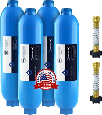 Filtro de agua en línea para RV (paquete de 4) con 2 protectores de manguera