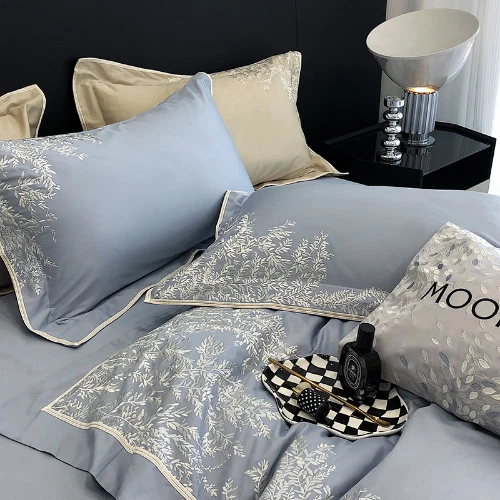 Bedding Set Egyptian Cotton Cover Flat Bed Sheet Floral Embroidery Bed Set - Image 3 of 4