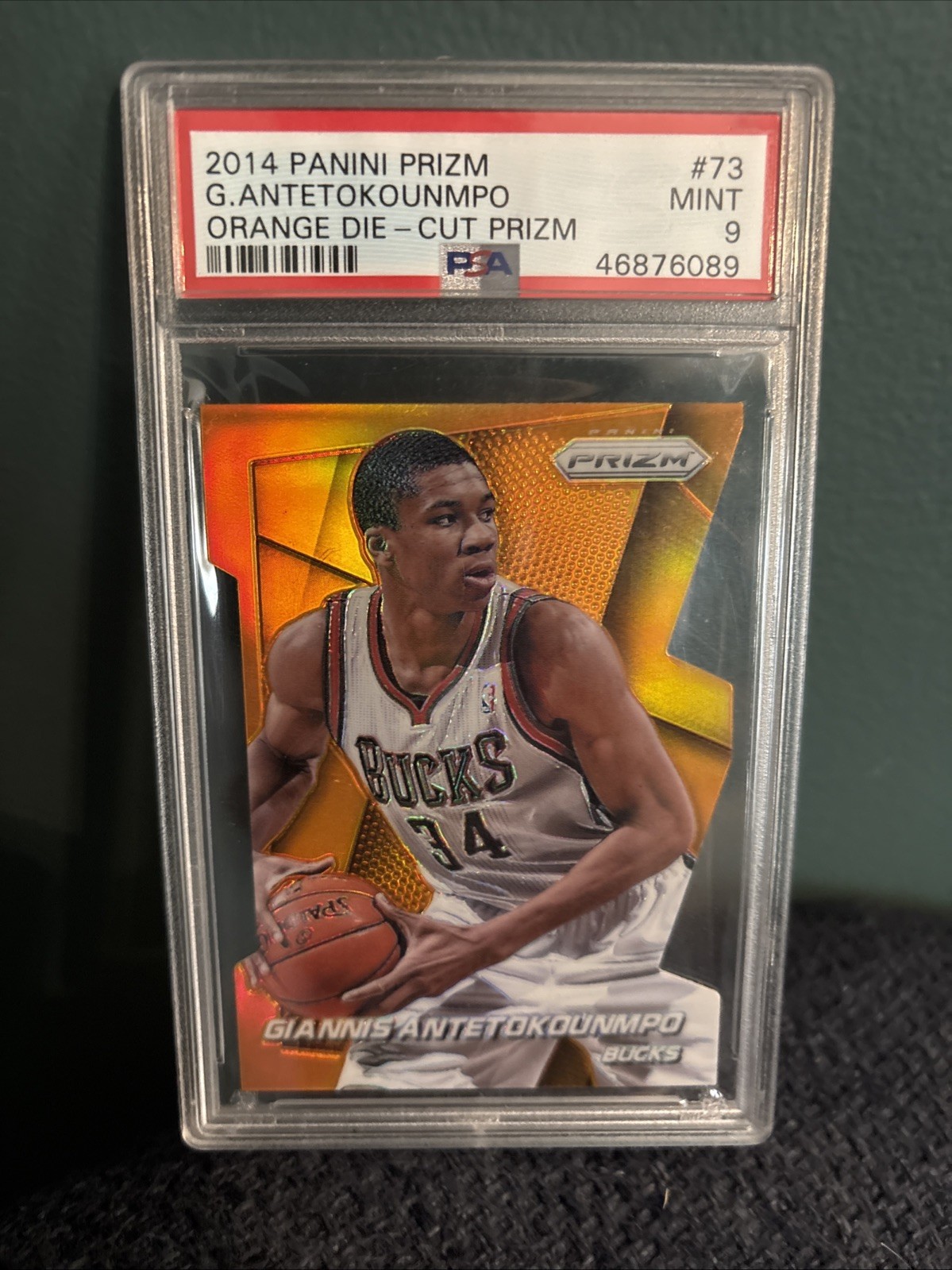 2014-15 Panini Prizm - Giannis Antetokounmpo #73 Orange Prizm Die-Cut /139 PSA 9 view 1