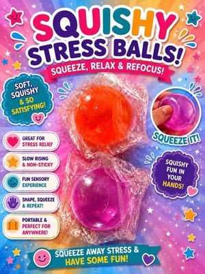 Gel Squeeze Ball Squishy Stress Reliever, Slow Rising Non-Sticky, 3in