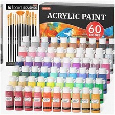 72 Pack Acrylic Paint Set with 60 Vibrant Colors