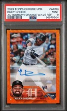 2023 TOPPS CHROME UPDATE AUTO ORANGE WAVE REFRACTOR RILEY GREENE 4/25 PSA 9
