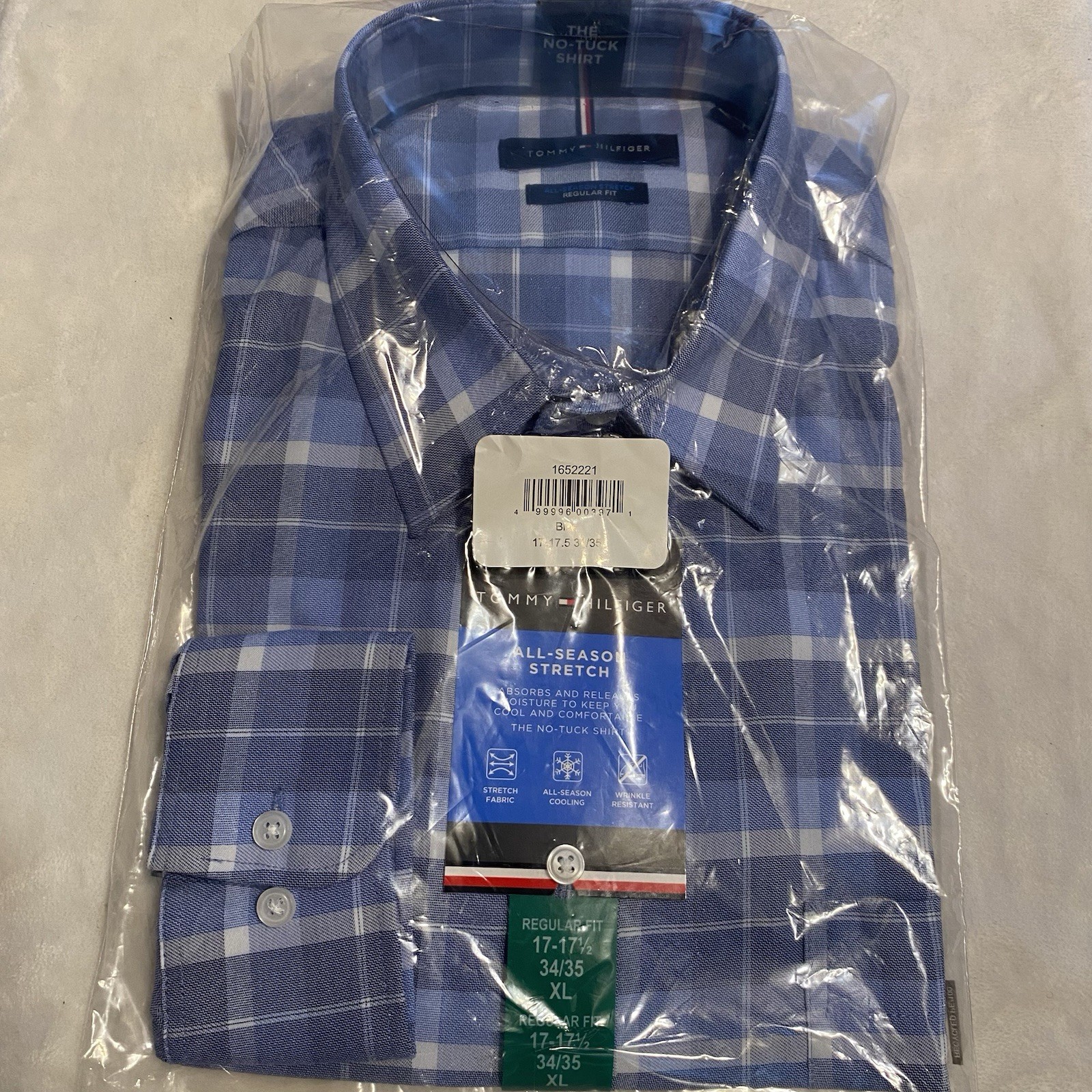 Tommy Hilfiger Mens Button Down Shirt Large Blue Plaid Long Sleeve Stretch Sz XL