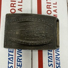 Vintage Wells Fargo Steam Train Belt Buckle Since 1852 Bankers Forwarders