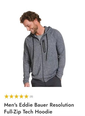 Eddie Bauer Men's Resolution Full Zip Tech Hoodie Size Large Heathered Black