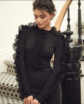 Nadya Toto Black Ruffle Top  Size S Sheer Detail Avant Garde NWT