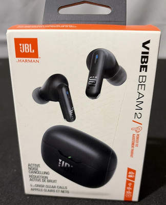 JBL HARMAN Vibe Beam 2 Noise Cancelling Wireless Bluetooth Earbuds Black...New