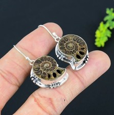 Ammonite Shell Earrings: 925 Sterling Silver Fossil Jewelry Birthday Earring S12