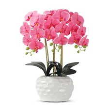 Orchid Artificial Flowers with White Vase Large Silk Faux Phalaenopsis Flower...