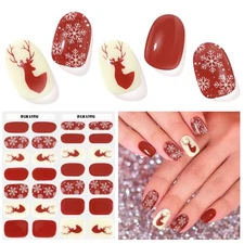 Christmas Semi Cured Gel Nail Strips, Elk | 28 pcs Gel Nail Strips Work with 