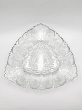 Vintage L E Smith Clear Pressed Glass Triangular Deviled Egg Server Plate