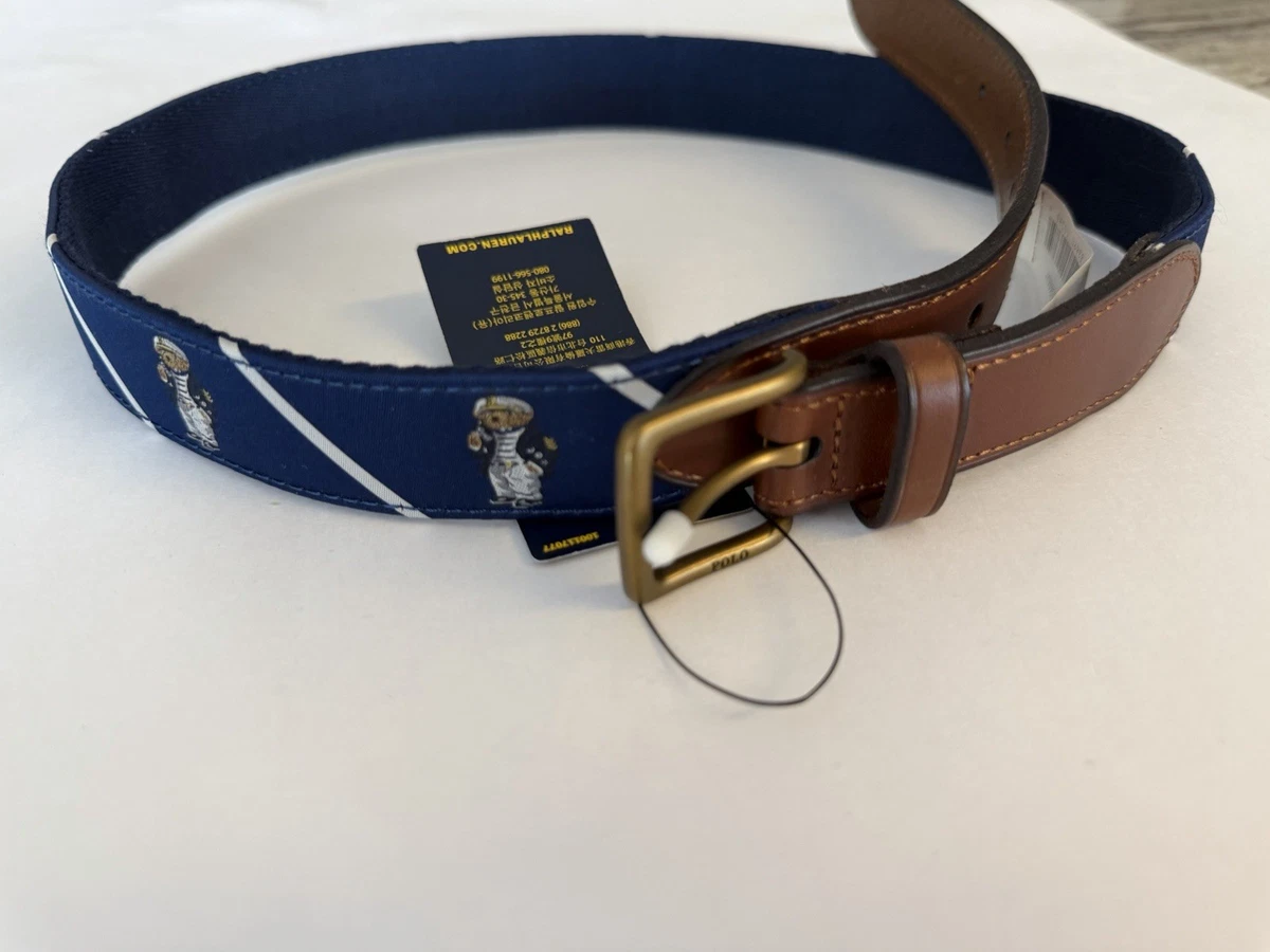 Polo Ralph Lauren Blue Canvas Leather Belt Brass Buckle Size 26 Polo Ralph Lauren Leather Blue Belts for Men for sale | eBay main image 2