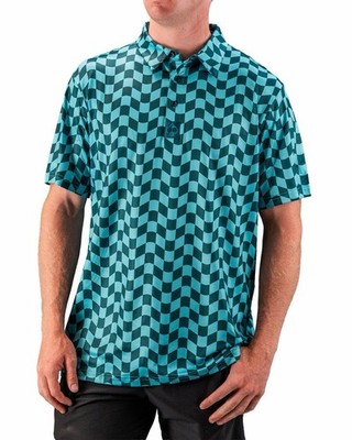 New Pins And Aces Teal Wavy Checkered Golf Polo XL