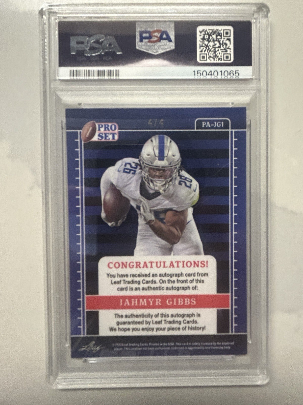 2023 Pro Set Metal Jahmyr Gibbs Autograph Pink RC PAJG1 4/4 PSA 9 view 2