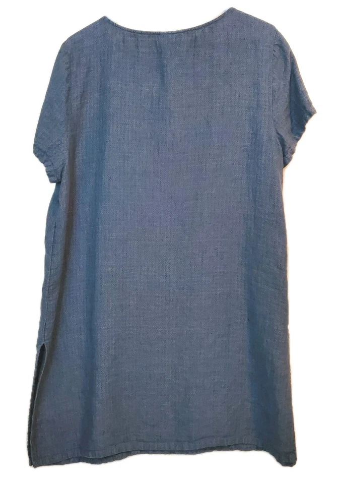 Vestido Corto Pure J Jill Grande Lino Azul Cuello Redondo Túnica Playa Verano  Foto 2 de 4