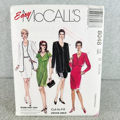 McCalls 8048 Fitted Dress and Jacket V Neck Misses Size 12 16 Pattern Easy