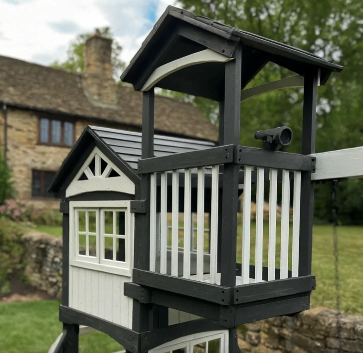 Large Garden Playhouse Outdoor Kids Swing Set Slide Climbing Wooden Tree House - Image 3 of 4