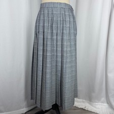 Vintage Papell Too Size 10 Gray Plaid Pleated Maxi Skirt Made in USA