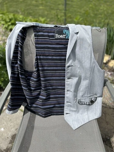 Roar Men’s Size XL Cotton Vest Quilted Back Striped Lined Adjustable Back Belt image 4