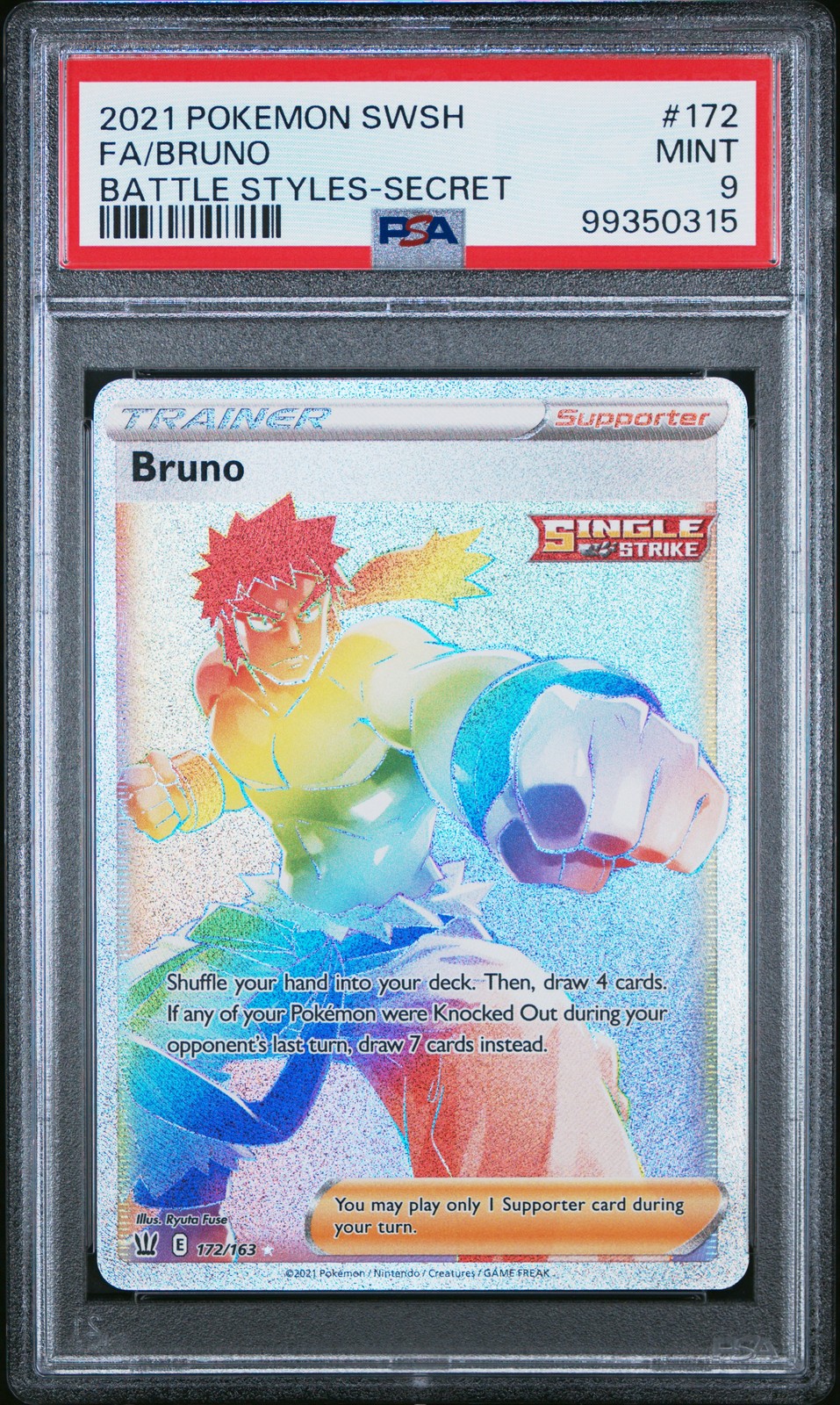 2021 POKEMON SWORD & SHIELD BATTLE STYLES SECRET #172 FULL ART/BRUNO PSA 9