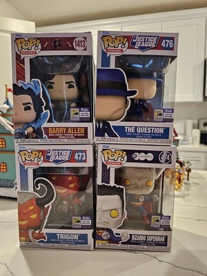 SDCC 2023 SHOW FUNKO POP DC LOT: BIZARRO SUPERMAN, BARRY ALLEN, QUESTION, TRIGON