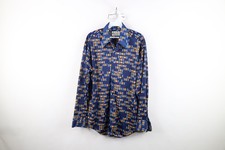 Vintage 70s Streetwear Mens Large Geometric Knit Disco Collared Button Shirt