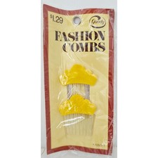 VINTAGE NEW 1975 Goody 7050/1 Fashion Combs Scalloped Yellow USA