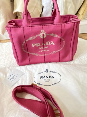 Prada Canapa Pink Small Logo Tote Canvas Bag Iconic Handbag