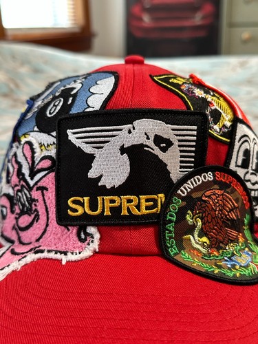 PARCHES SUPREMOS 6 PANELES (ROJO) SS25 EQUIPO DE CARRERAS CAMPAMENTO GORRA PARCHES CON CAPUCHA CREMALLERA - Imagen 9 de 19