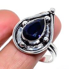 Blue Sapphire 925 Sterling Silver Gemstone Handmade Jewelry Ring 8.5" NS 12987