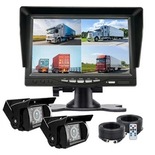7" Quad Monitor Split Screen Reversing 2 Camera IR CCD 4PIN Kit RV Truck 24V/12V
