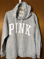 Pink Victoria's Secret Hoodie Women LARGE Logo Pullover graphic Spell out Hood