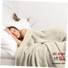 Organic Cotton Waffle Blanket Queen Size 90" x 90" Queen 90" x 90" Beige