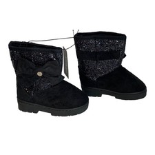New Bebe Girls Black with Glitter and Bow Faux Suede Boots Size 7 Faux Fur Linin