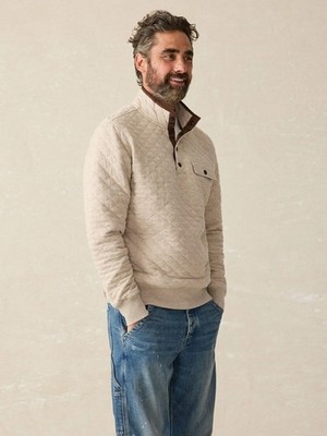 Mens Faherty Epic Quilted Fleece Pullover Oatmeal Melange Sz M
