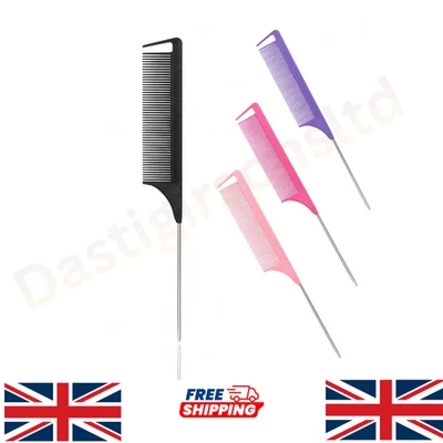 BRANDED Hairdressers Barbers Metal Pin Tail Comb Rat Tail Comb For Styling 4 Colours