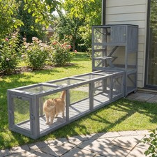 PawHut Wooden Outdoor Cat Tunnel Toy W/ Entra...