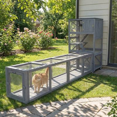 #ad PawHut Wooden Outdoor Cat Tunnel Toy W Entrances Cat Tube Dark Gray $124.99