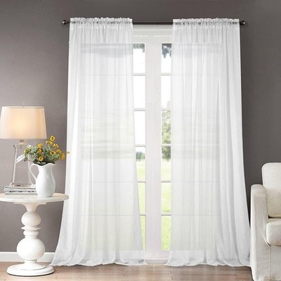 DREAM CASA Solid Sheer Curtains Draperies White 2 Panels 100'' W x 84'' L