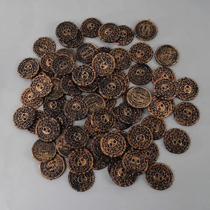 Monedas piratas de oro 10-50 piezas plástico metal 3,8 cm niños fiesta de cumpleaños cofre del tesoro Foto 2 de 4
