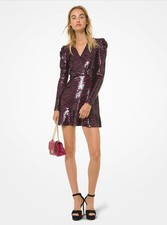 Michael Kors Tiger Sequinned Flounce Berry & Black Party Dress, New Year's Eve